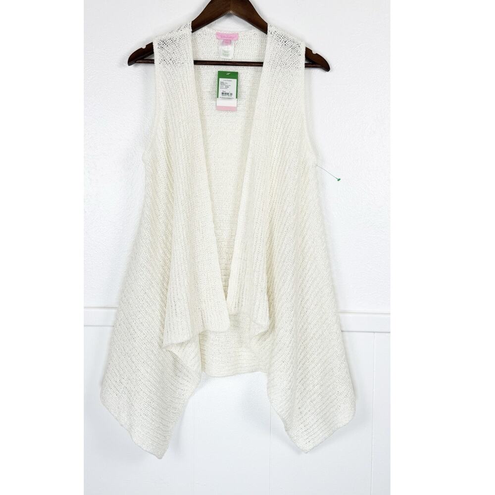 NWT Lilly Pulitzer L Kingston Sweater Vest Resort Ivory-White Open Knit Boho - Picture 3 of 9